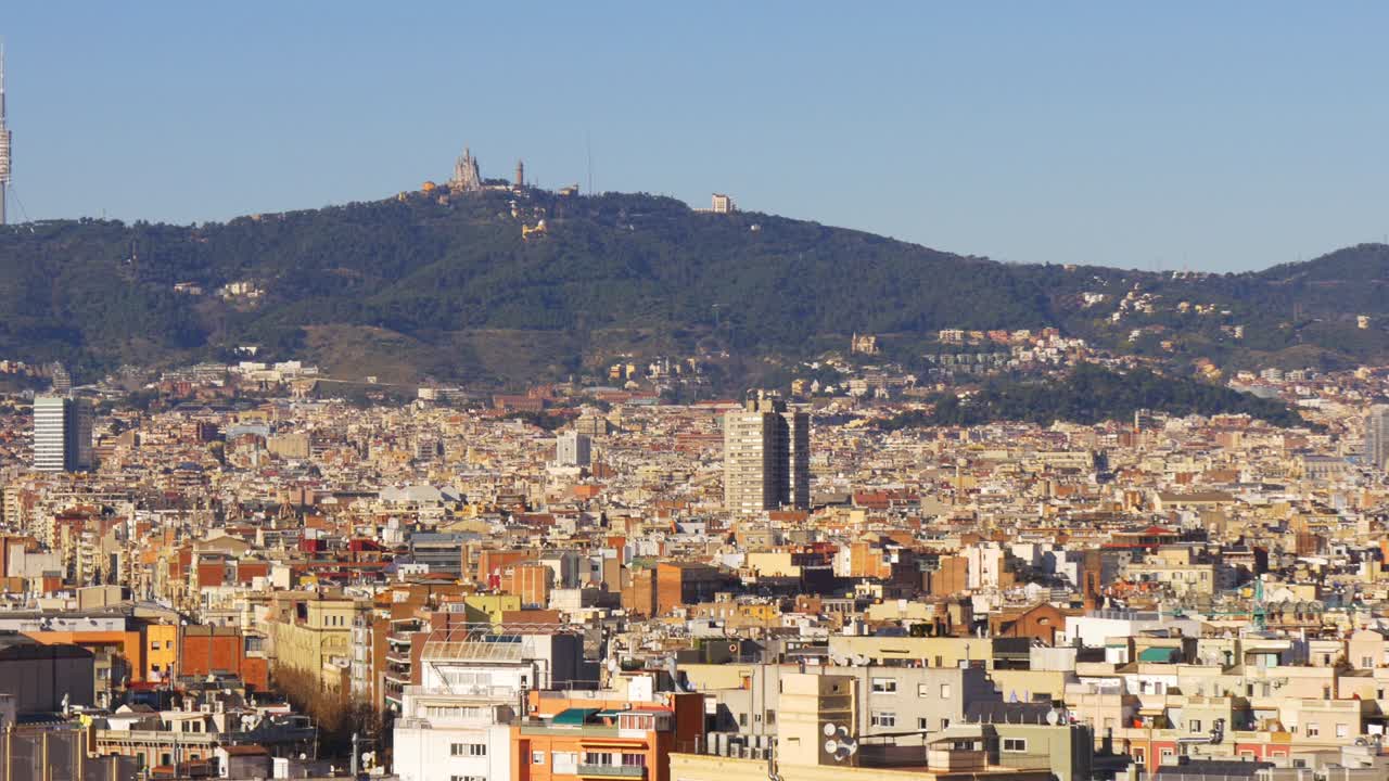 바르셀로나 빛 도시 파노라마 티비다보 마운틴 뷰 4k