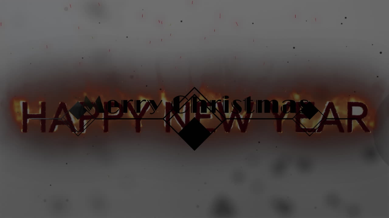 animación de navidad y felicitaciones de año nuevo en llamas sobre la decoración