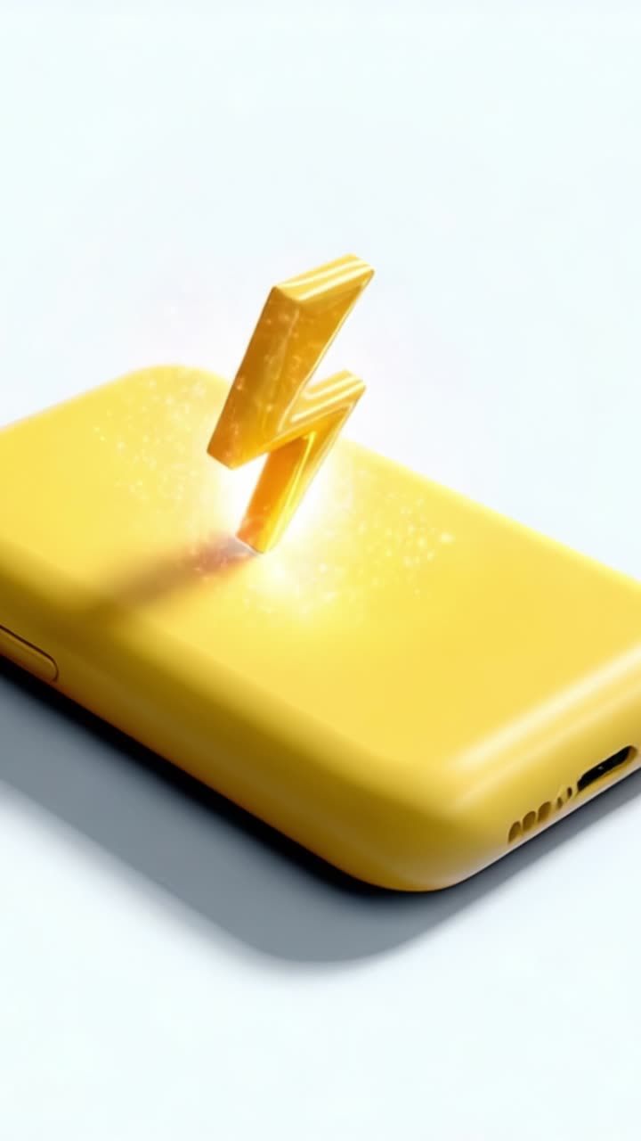 Una vista ravvicinata di una vivace custodia per telefono gialla con un fulmine che simboleggia energia e tecnologia, che cattura un'estetica moderna in un design minimalista.