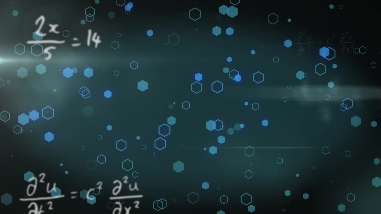 animación de fórmulas matemáticas y puntos sobre fondo azul