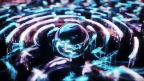 a captivating journey through a digital landscape filled with intricate mazes and luminous designs. the reflective sphere glides effortlessly, highlighting the vibrant patterns and colors.