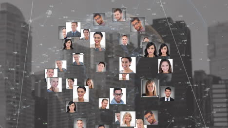 animación de iconos de personas sobre el paisaje urbano
