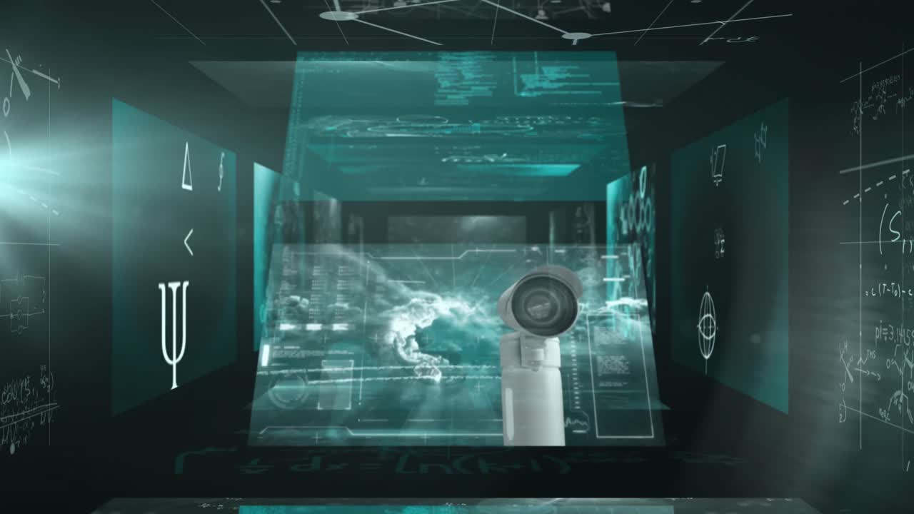 animación digital de pantallas con ecuaciones matemáticas contra un fondo negro