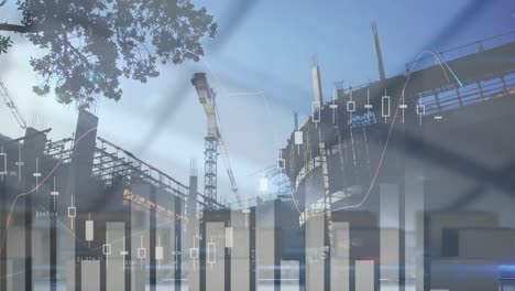 procesamiento de datos estadísticos y financieros en comparación con el sitio de construcción en segundo plano