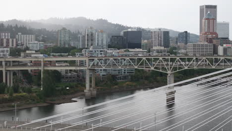 aerial view of downtown portland, oregon on a cloudy summer afternoon