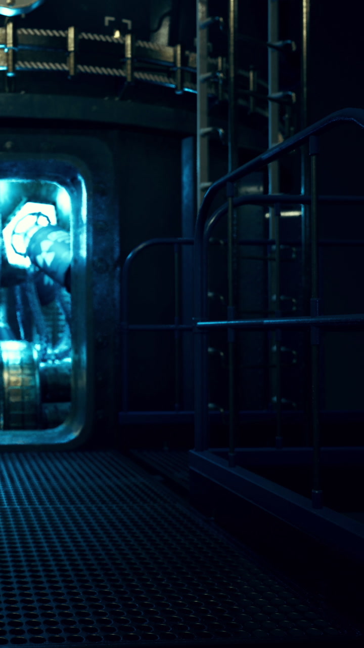 Mysterious blue light illuminates an eerie industrial space at night