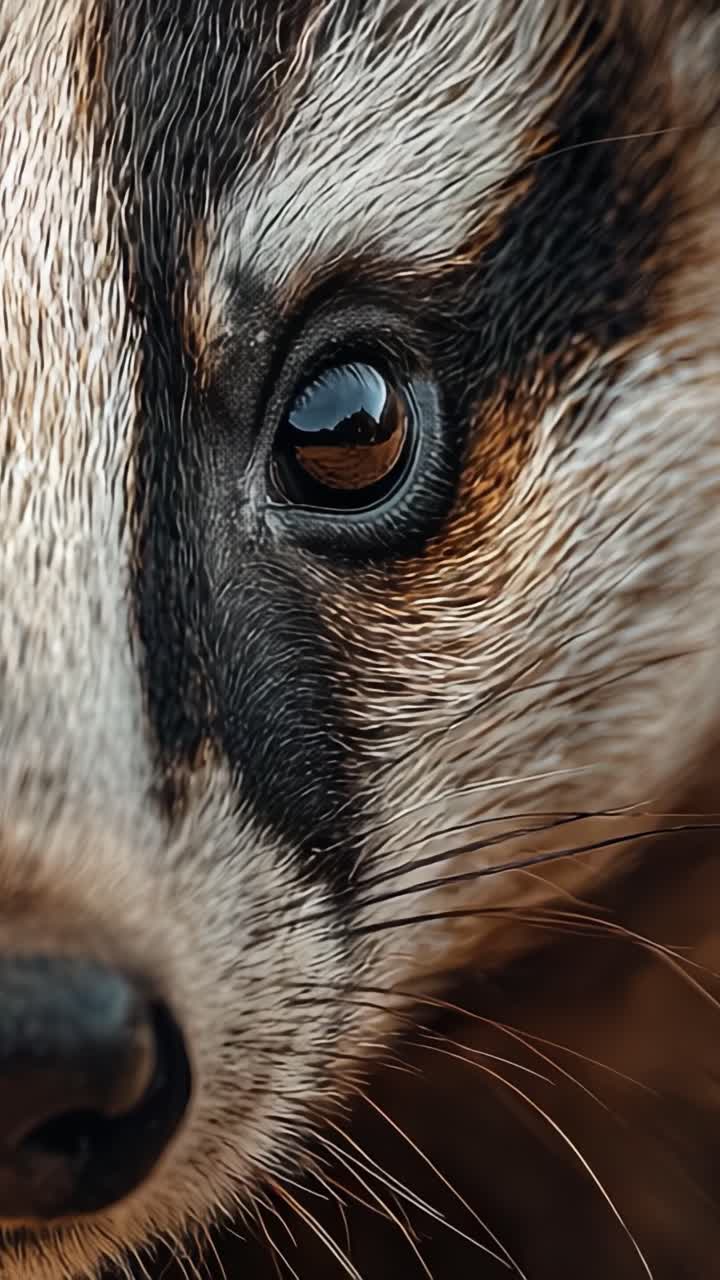 Primo piano accattivante dell'occhio di un tasso: uno sguardo ai dettagli intricati della natura e alle sue caratteristiche mozzafiato in una sorprendente esposizione di macrofotografia.