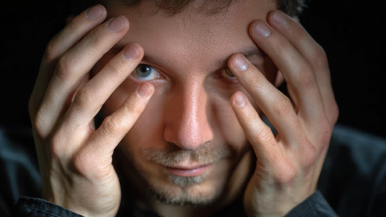 Un profondo viaggio emotivo: la transizione di un uomo dall'angoscia alla determinazione, catturata in due potenti fotogrammi che riflettono il tumulto interiore e la resilienza.