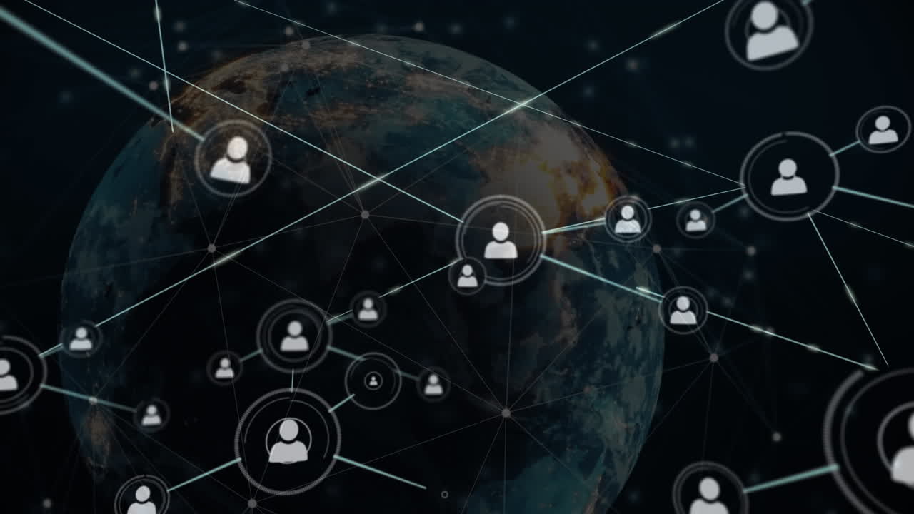 검은색 배경에 전 세계 연결 네트워크의 애니메이션