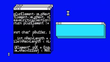 Animation-of-multiple-windows-and-data-processing-over-blue-background