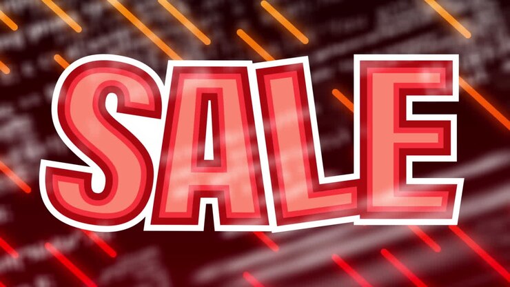 Animation of sale text over glowing orange neon lights