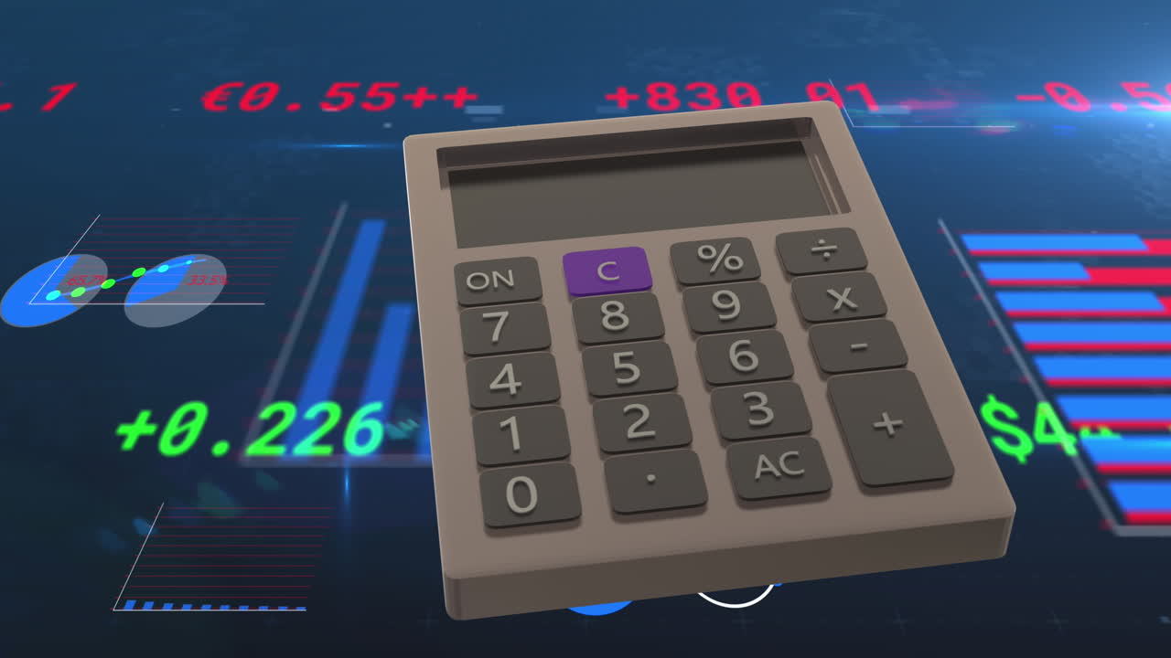 animación del procesamiento de datos financieros a través de una calculadora