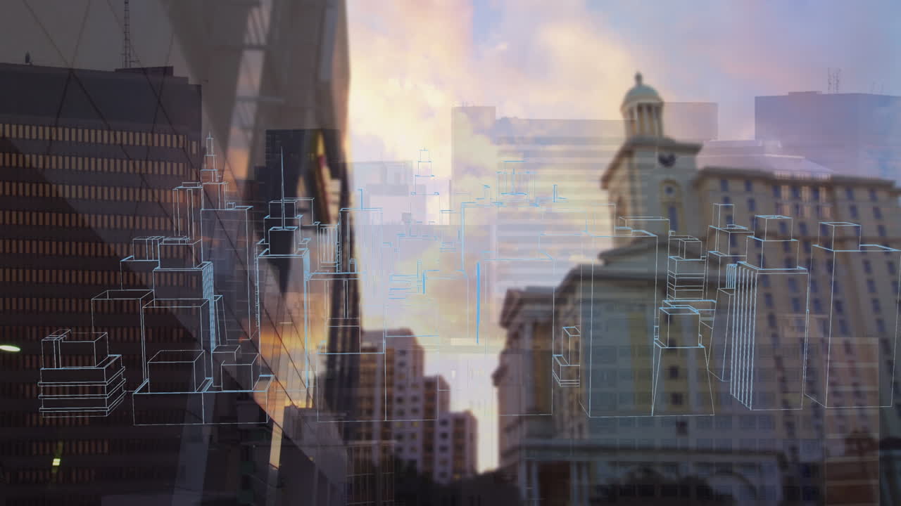 animación de la ciudad digital sobre el paisaje urbano