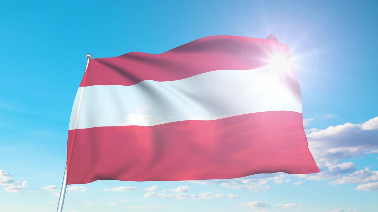 bandera de austria con estructura de tela contra un cielo nublado (loopable)