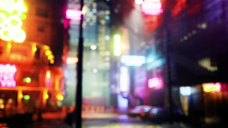 las luces de neón iluminan un bullicioso callejón urbano por la noche en una ciudad vibrante