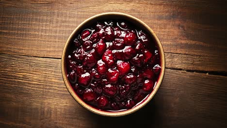 Köstliche-Cranberry-Sauce-In-Rustikaler-Schüssel-Auf-Holztisch