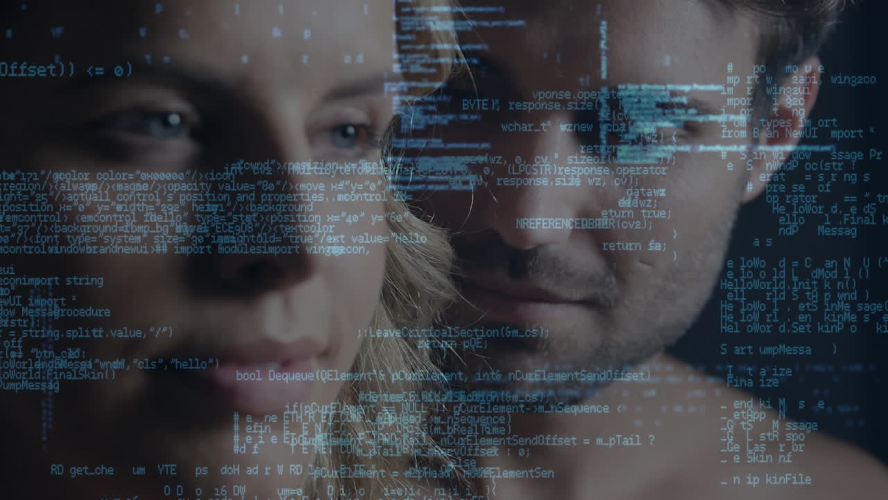 animación del procesamiento de datos sobre la pareja caucásica