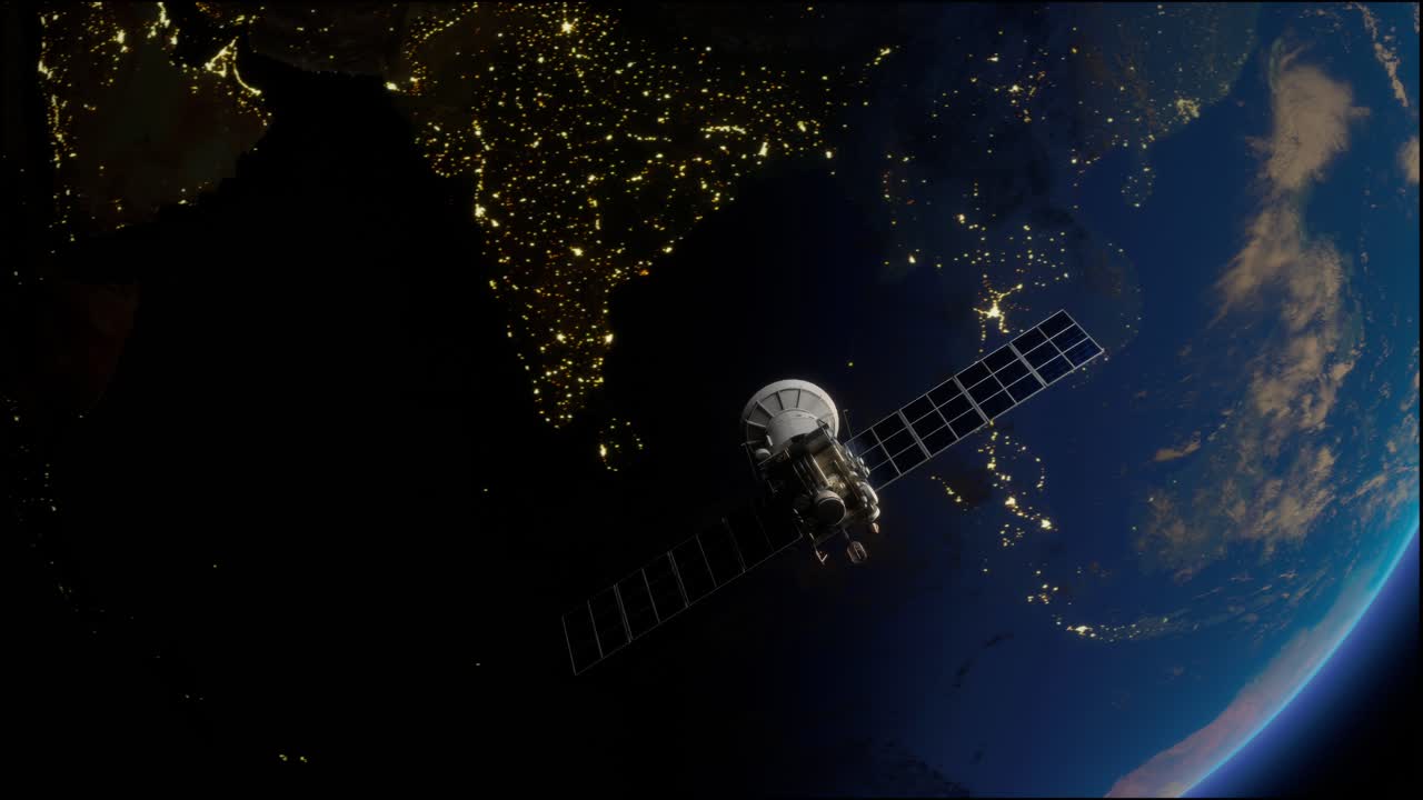 satélite artificial de la tierra. un satélite que vuela en el espacio sobre el globo