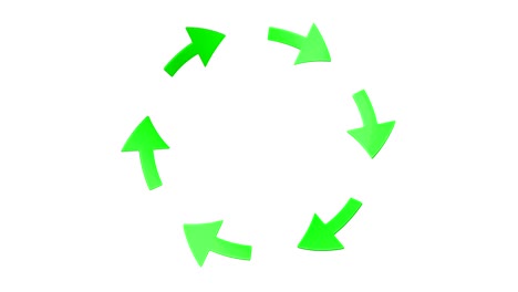 six green rotating arrows. (loop ready with mask)