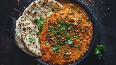 curry de lentejas indio tradicional con pan naan