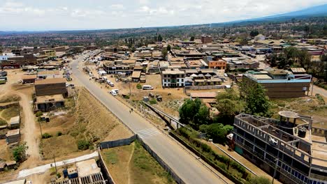 Birdseye-aerial-view-of-loitokitok-rural-village,-shanty-poor-neighborhood-of-Nairobi,-Kenya