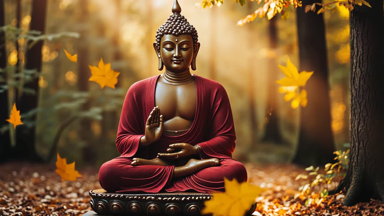 estatua de buda en el bosque de otoño