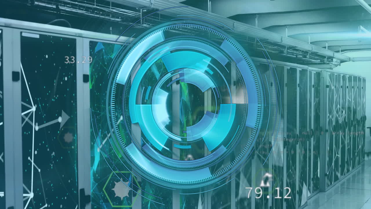 스 스캔 및 데이터 처리의 애니메이션과 서버 의 아이콘