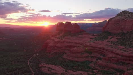 drone pull away above sedona arizona hiking trail in red rock southwest country to merry go round rock