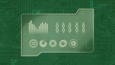 animation of 5g text, computer circuit board and data processing