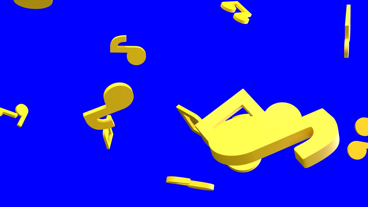 Yellow musical notes on blue chroma key background.