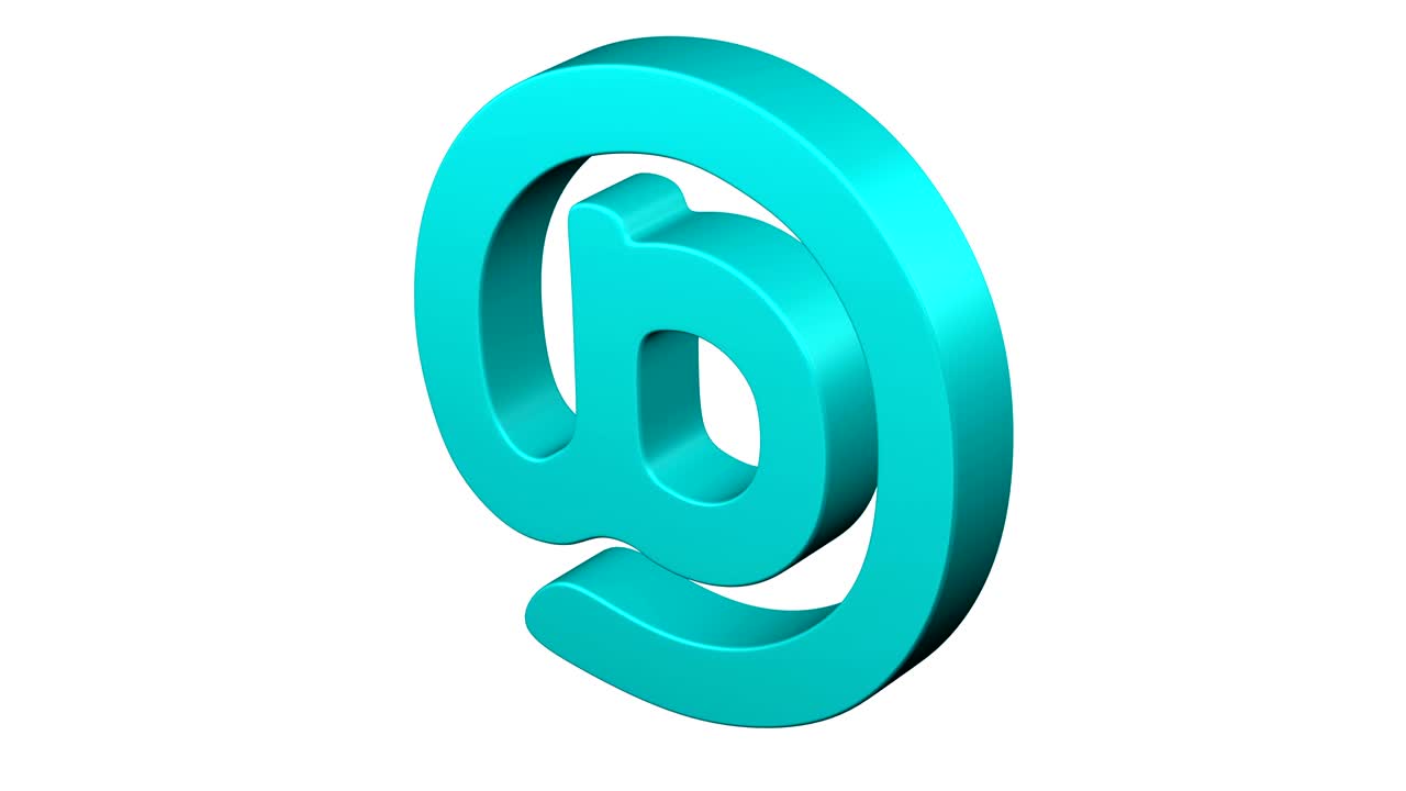 Turquoise e-mail symbol rotate on white background.