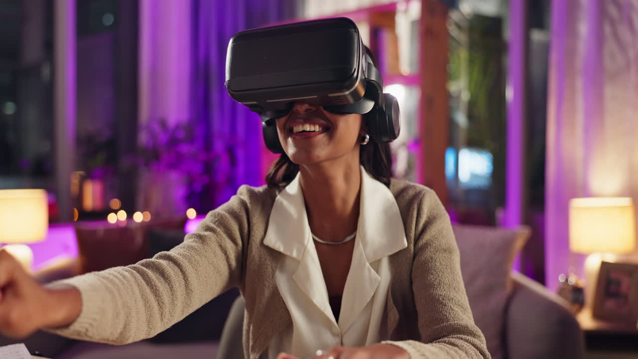 Woman experiencing virtual reality with VR headset