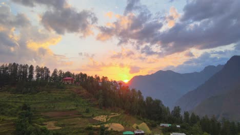 drone shot of sunset in a small village in sainj valley in himachal pradesh near manali, kasol-5