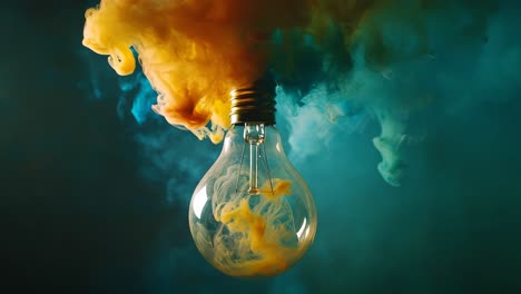 Colorful Ink and Smoke Surrounding a Lightbulb