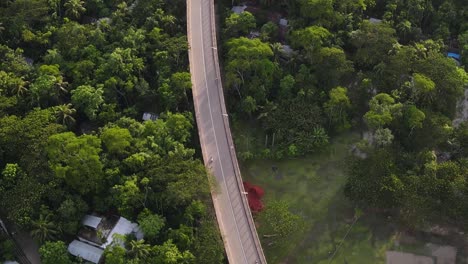 Toma-De-Seguimiento-De-La-Autopista-Barisal-pirojpur-A-Través-Del-Bosque-Que-Conduce-Al-Puente-Gabkhan