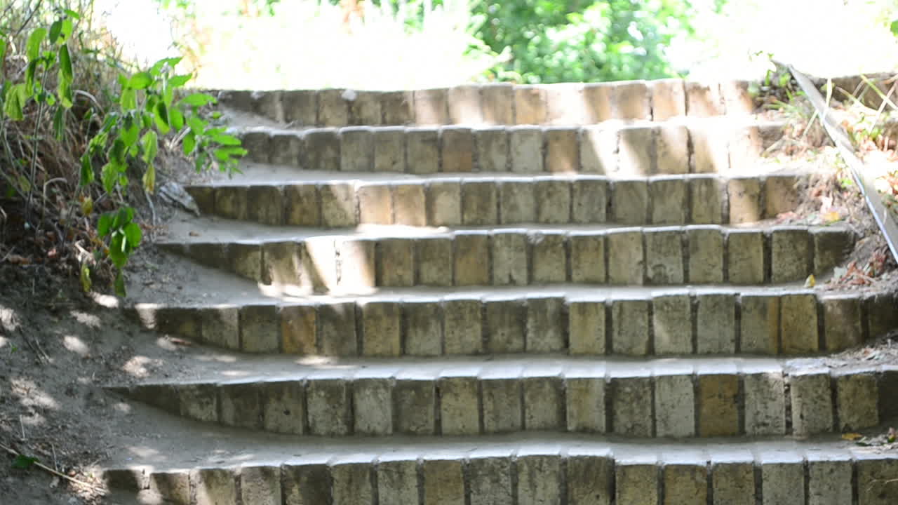 Steps in park. Shooting in the summer