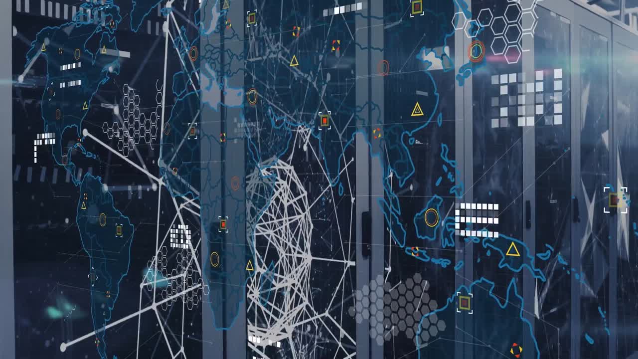 Animation of data processing over server room