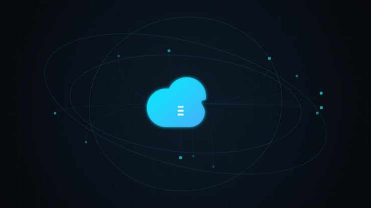 Abstract Digital Cloud Computing Animation with Orbiting Data Nodes