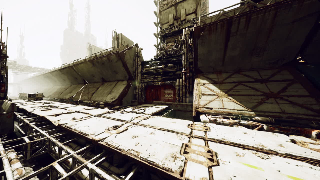 Futuristic industrial complex with intricate machinery and bright lighting