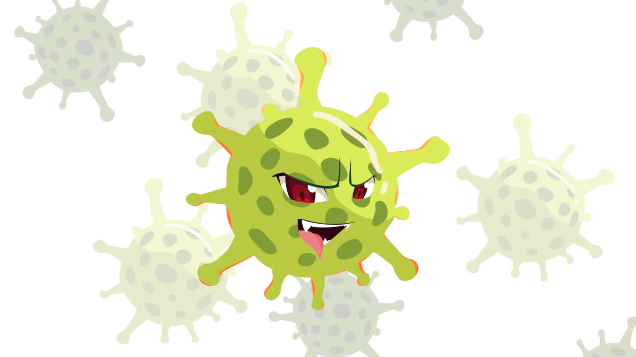 partículas de covid19 personajes cómicos patrón animación