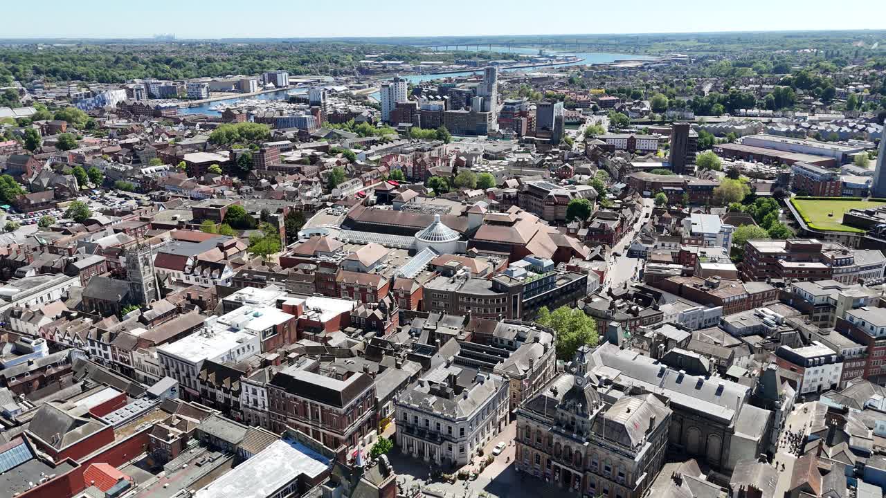 Ipswich Town centre UK drone,aerial high angle