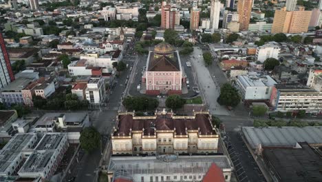 Aerial-Drone-Above-Manaus-Brazilian-Amazonas-Theater-and-Urban-City-Landscape