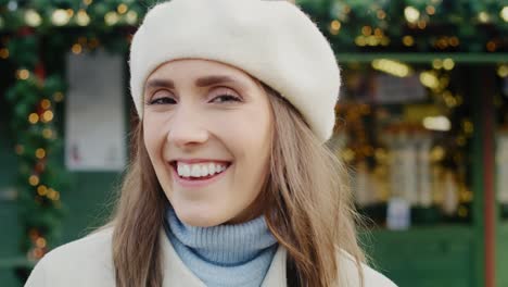 handheld video shows of beautiful woman in winter clothes