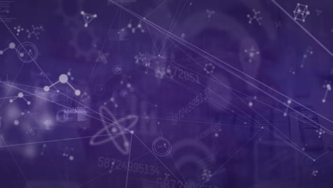 animation of moving molecules network of connections on purple background