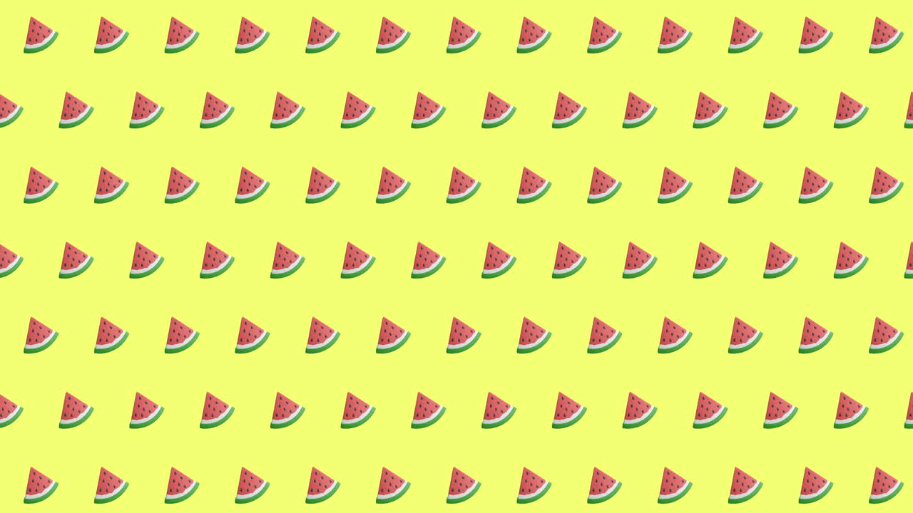Animation of rows of watermelon slices pattern moving on yellow background