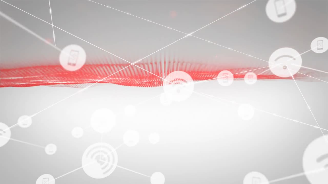 animación de la red de conexiones con iconos sobre malla roja