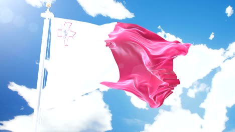 bandera realista de malta ondeando contra el fondo de nubes de lapso de tiempo. bucle sin costuras en resolución 4k con textura de tela detallada.
