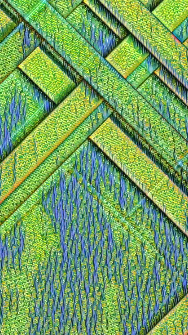 Vertical post impressionist style animation featuring green and blue abstract stripes with textured brushstrokes