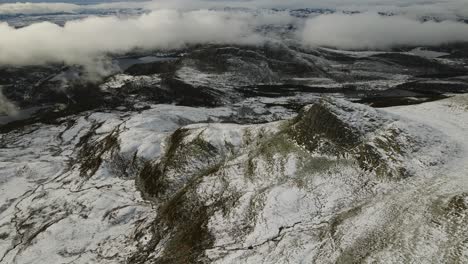 beautiful winterly landscape of telemerk in norway with white mountains, lake and clouds