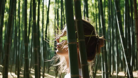 woman in a bamboo forest